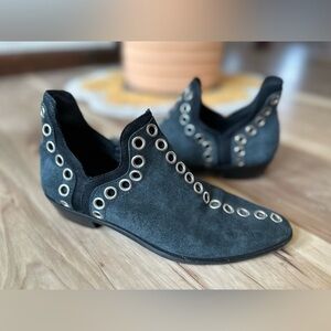 Modern Vice Black Suede Leather Jett Ankle Boots Booties Moto Silver 36